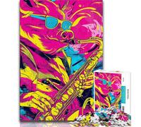 Jigsaw Puzzles for Teenagers 1000 Piece Pig Playing Saxophone Adult Jigsaw,Artistic Wall Decor & Birthday Gift Idea for Friends, Home Office 75x50cm