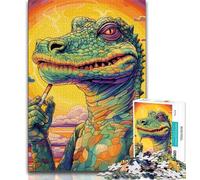 Jigsaw Puzzles for Teenagers 1000 Piece Psychedelic Nile Crocodile,Family Entertainment Toys with Matching Poster And Trivia Sheet (38x26cm)