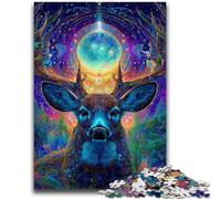 Jigsaw Puzzles for Teenagers 1000 Piece Psychedelic Visionary Deer Art Difficult And Challenge with Matching Poster And Trivia Sheet for Age 14 50x75cm