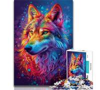 Jigsaw Puzzles for Teenagers 1000 Piece Psychedelic Wolf,Stress Reliever Difficult Challenge with Matching Poster And Trivia Sheet 38x26cm
