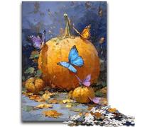 Jigsaw Puzzles for Teenagers 1000 Piece Pumpkins And Blue Butterflies 1000 Pieces for Adults,for Educational Game Challenge Toy Unique Home Decor And Gifts (50x75cm)