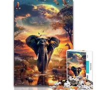 Jigsaw Puzzles for Teenagers 1000 Piece Puzzle African Elephants,for Educational Game Challenge Toy Deal As Gifts for The Whole Family 50x75cm