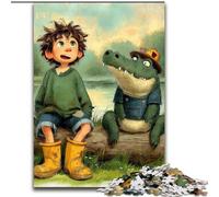 Jigsaw Puzzles for Teenagers 1000 Piece Puzzle Alligator And Boy,for Educational Game Challenge Toy Unique Home Decor And Gifts 50x75cm