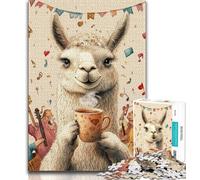 Jigsaw Puzzles for Teenagers 1000 Piece Puzzle Alpaca Drinking Coffee,Educational Games Home Decoration Educational Game for Birthday,Chrismas (38x26cm)