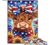 Jigsaw Puzzles for Teenagers 1000 Piece Puzzle American Flag Highland Cow, Stress Relief Toys Unique Home Decor And Gifts for Age 14 (size 50x75cm)