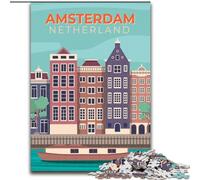 Jigsaw Puzzles for Teenagers 1000 Piece Puzzle Amsterdam Netherlands, for Age 14+ Suitable for Couples Fun at Home Activities, Birthday Present,Travel Gifts 50x75cm