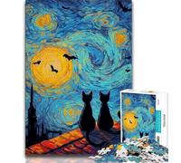 Jigsaw Puzzles for Teenagers 1000 Piece Puzzle Black Cat in The Night Sky,Learning Educational Toys Family Games Educational Game for Birthday,Chrismas 38x26cm