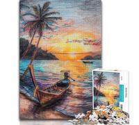 Jigsaw Puzzles for Teenagers 1000 Piece Puzzle Boats on The Coast Oil Painting,for Educational Game Challenge Toy Deal As Gifts for The Whole Family 75x50cm