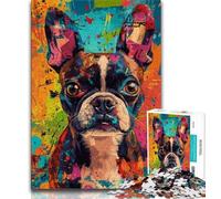 Jigsaw Puzzles for Teenagers 1000 Piece Puzzle Boston Terrier Dog,Educational Games Home Decoration Educational Game for Birthday,Chrismas (38x26cm)