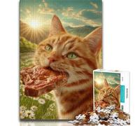 Jigsaw Puzzles for Teenagers 1000 Piece Puzzle Cat Eating Meat,Educational Games Home Decoration for Is Ideal As A Gift for The Whole Family (75x50cm)