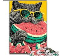 Jigsaw Puzzles for Teenagers 1000 Piece Puzzle Cat Eating Watermelon,Help The Brain Exercise Addictive Toys to Cultivate Patience Artists Collection,Fine Art 50x75cm