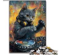 Jigsaw Puzzles for Teenagers 1000 Piece Puzzle Cat Playing DJ, Quiz Game Wall Decoration Unique Birthday And Xmas Gifts (Size 26x38cm)