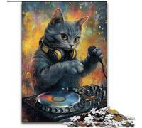 Jigsaw Puzzles for Teenagers 1000 Piece Puzzle Cat Playing DJ, Suitable for People Aged 14 And Above Challenging To Complete But Fun And Humorous Great Gift (size 26x38cm)