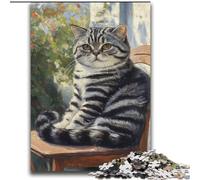 Jigsaw Puzzles for Teenagers 1000 Piece Puzzle Cat Sitting on Chair,Challenging Game And Family Play Educational Game for Birthday,Chrismas 38x52cm