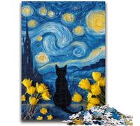 Jigsaw Puzzles for Teenagers 1000 Piece Puzzle Cat Under The Starry Sky, Suitable for People Aged 14 And Above Challenging To Complete But Fun And Humorous Great Gift 26X38CM