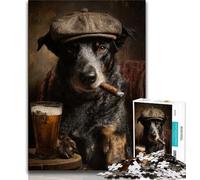 Jigsaw Puzzles for Teenagers 1000 Piece Puzzle Cattle Dog Smoking,Stress Reliever Difficult Challenge Every Piece Is Unique - Challenging Family Fun Game (38x26cm)