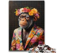 Jigsaw Puzzles for Teenagers 1000 Piece Puzzle Chimpanzee in Suit Educational Games Home Decoration Artists Collection, Fine Art 50x75cm