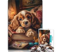 Jigsaw Puzzles for Teenagers 1000 Piece Puzzle Cocker Spaniel Reading,Help The Brain Exercise Addictive Toys to Cultivate Patience Perfect Decoration 38x26cm