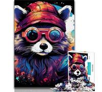 Jigsaw Puzzles for Teenagers 1000 Piece Puzzle Colourful Art Raccoon,Help The Brain Exercise Addictive Toys to Cultivate Patience Perfect Decoration 38x26cm
