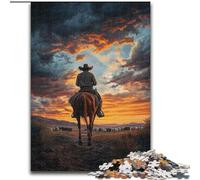 Jigsaw Puzzles for Teenagers 1000 Piece Puzzle Cowboys at Sunset,Help The Brain Exercise Addictive Toys to Cultivate Patience Perfect Decoration 38x26cm