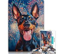 Jigsaw Puzzles for Teenagers 1000 Piece Puzzle Fireworks Doberman,Challenging Game And Family Play Educational Game for Birthday,Chrismas (38x26cm)