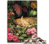 Jigsaw Puzzles for Teenagers 1000 Piece Puzzle Flowers And Orange Cat, Analysis And Logic with Fully Interlocking Randomly Shaped Pieces for And Age 14 Years Up 50X75CM
