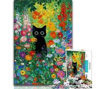 Jigsaw Puzzles for Teenagers 1000 Piece Puzzle Flowers Black Cat Art,Stress Reliever Difficult Challenge Every Piece Is Unique - Challenging Family Fun Game (75x50cm)