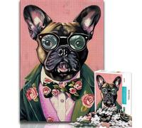Jigsaw Puzzles for Teenagers 1000 Piece Puzzle French Bulldog in A Suit,learning Educational Is Ideal As A Gift for The Whole Family (38x26cm)
