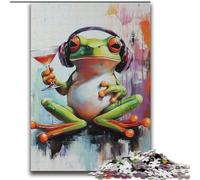 Jigsaw Puzzles for Teenagers 1000 Piece Puzzle Frog Listening to Music,Challenging Game And Family Play Parent-child Interaction 38x52cm
