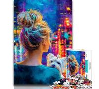 Jigsaw Puzzles for Teenagers 1000 Piece Puzzle Girl And Dog,Educational Family Game with Fully Interlocking Randomly Shaped Pieces 75x50cm