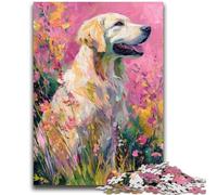 Jigsaw Puzzles for Teenagers 1000 Piece Puzzle Golden Retriever in The Flowers Challenging To Complete But Fun And Humorous Educational Game for Birthday 26x38cm
