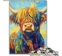 Jigsaw Puzzles for Teenagers 1000 Piece Puzzle Highland Cattle Oil Painting, Learning Educational for Is Ideal As A Gift for The Whole Family (size 26x38cm)