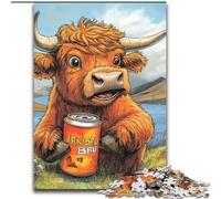Jigsaw Puzzles for Teenagers 1000 Piece Puzzle Highland Cow Drinking A Drink, Family Fun Games Is Ideal As A Gift for The Whole Family (Size 50x75cm)