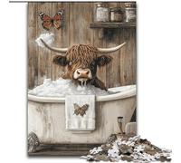 Jigsaw Puzzles for Teenagers 1000 Piece Puzzle Highland Cow in The Bathroom, Learning Educational Toys Family Games Unique Birthday And Gifts (Size 26x38cm)