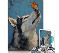 Jigsaw Puzzles for Teenagers 1000 Piece Puzzle Husky Butterfly,Stress Reliever Difficult Challenge with Matching Poster And Trivia Sheet 38x26cm
