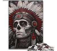 Jigsaw Puzzles for Teenagers 1000 Piece Puzzle Indian Skull,Challenging Difficult with Fully Interlocking Randomly Shaped Pieces 38X26CM