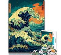 Jigsaw Puzzles for Teenagers 1000 Piece Puzzle Japanese Waves,Challenging Game And Family Play with Fully Interlocking Randomly Shaped Pieces (75x50cm)