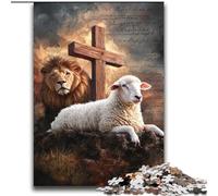 Jigsaw Puzzles for Teenagers 1000 Piece Puzzle Jesus Lion Sheep,Help The Brain Exercise Addictive Toys to Cultivate Patience Enhance Memory 38x52cm