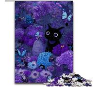 Jigsaw Puzzles for Teenagers 1000 Piece Puzzle Lavender Black Cat, Suitable for People Aged 14 And Above Challenging To Complete But Fun And Humorous Great Gift (size 50x75cm)