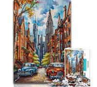 Jigsaw Puzzles for Teenagers 1000 Piece Puzzle Lovely City Landscape in Watercolour,for Educational Game Challenge Toy Deal As Gifts for The Whole Family 38x26cm