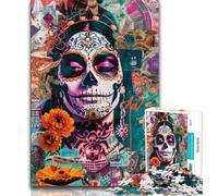 Jigsaw Puzzles for Teenagers 1000 Piece Puzzle Mexican Style Skull,for Educational Game Challenge Toy Deal As Gifts for The Whole Family 38x26cm