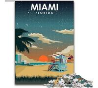 Jigsaw Puzzles for Teenagers 1000 Piece Puzzle Miami Florida at Night,learning Educational Is Ideal As A Gift for The Whole Family 50x75cm