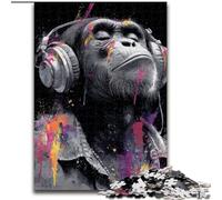 Jigsaw Puzzles for Teenagers 1000 Piece Puzzle Monkey with Headphones, Decompressing Intellectual Educational Toy Is Ideal As Gifts for The Whole Family (Size 50x75cm)