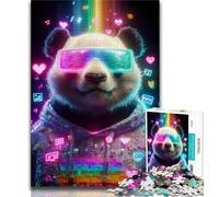 Jigsaw Puzzles for Teenagers 1000 Piece Puzzle Neon Panda,Challenging Game And Family Play with Fully Interlocking Randomly Shaped Pieces (38x26cm)