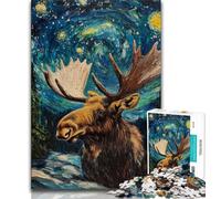 Jigsaw Puzzles for Teenagers 1000 Piece Puzzle Night Sky Moose,for Educational Game Challenge Toy Deal As Gifts for The Whole Family 75x50cm