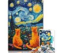 Jigsaw Puzzles for Teenagers 1000 Piece Puzzle Night Sky Orange Cat,Stress Reliever Staycation Kill Time Home Decoration Toys (75x50cm)