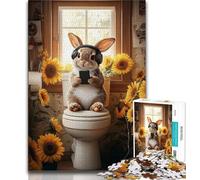 Jigsaw Puzzles for Teenagers 1000 Piece Puzzle Rabbit on The Toilet,Toys Educational Games Stress Relieving Unique Home Decor And Gifts 75x50cm