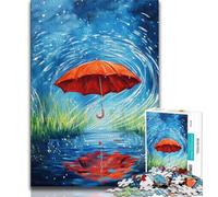 Jigsaw Puzzles for Teenagers 1000 Piece Puzzle Red Umbrella on A Rainy Day,learning Educational Is Ideal As A Gift for The Whole Family 38x26cm