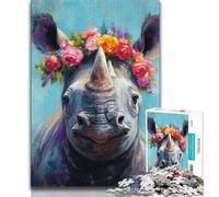 Jigsaw Puzzles for Teenagers 1000 Piece Puzzle Rhino Oil Painting,Help The Brain Exercise Addictive Toys to Cultivate Patience Enhance Memory 38X26CM