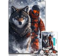 Jigsaw Puzzles for Teenagers 1000 Piece Puzzle Skiers And Wolves,for Educational Game Challenge Toy Deal As Gifts for The Whole Family 38x26cm
